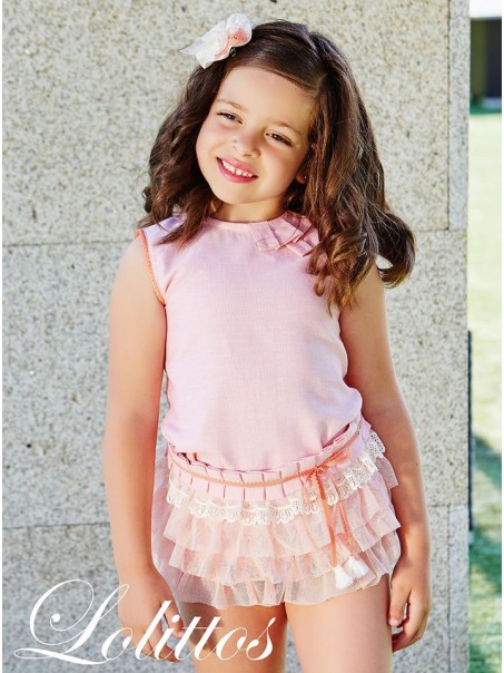 short con camisa niña lolittos borlas rosa cuarzo